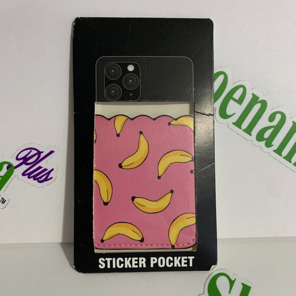 No Boundaries Cell Phone Sticker Pocket Credit Card Holder Scalloped Banana Pink - Picture 1 of 3